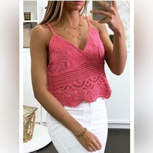 NWT Love Riche Crochet 'Coral Lover' Cotton Camisole Tank Top Size S/M $34.99